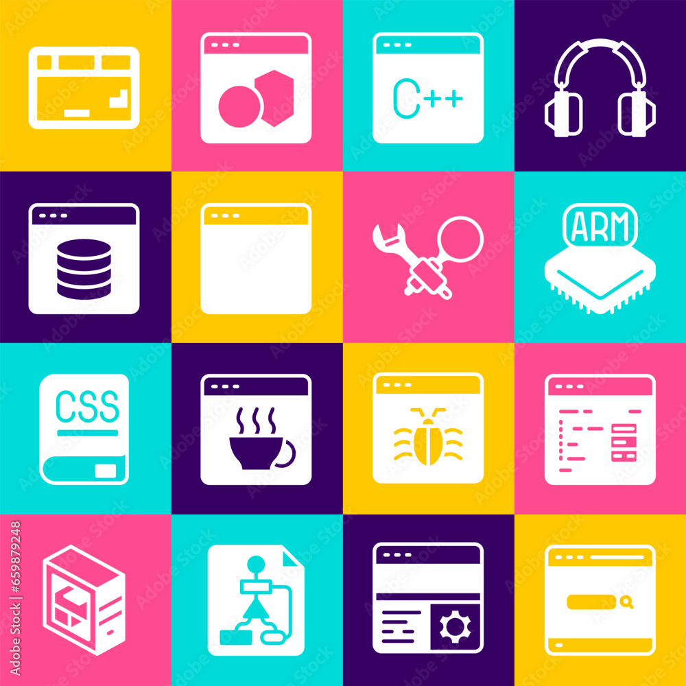 Poster set search engine, software, processor, browser window, server, data, web hosting, keyboard and debu