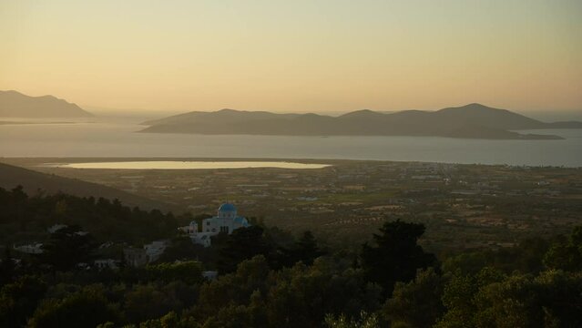 Greek Orthodox Church, Kos Island with Kalimnos Island in background from Zia village, Kos, Dodecanese, Greek Islands