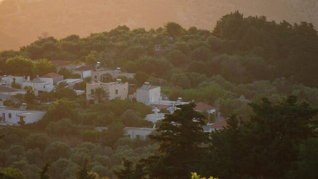 Greek Orthodox Church and Kos Island from Zia village at sunset, Kos, Dodecanese, Greek Islands