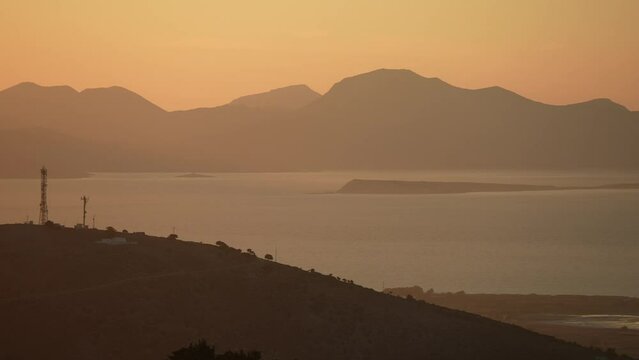Kos Island with Kalimnos Island in background from Zia village at sunset, Kos, Dodecanese, Greek Islands