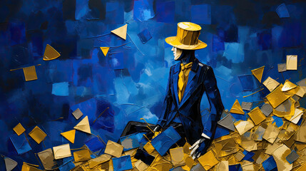 money man with a hat like monopoly game - obrazy, fototapety, plakaty