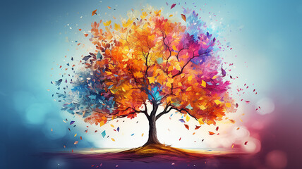 Obraz na płótnie Canvas multicolored autumn tree is a symbol of nature on an unusual background computer graphics logo