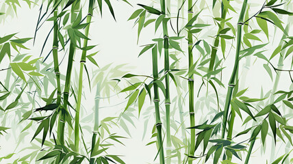 Seamless Pattern of  Watercolor Bamboo Trees Leaves consolidated on white background Repeatable Tile