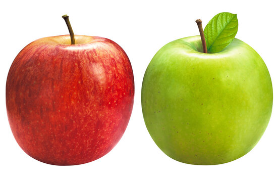 composição com maçã vermelha e maçã verde com folha isolado em fundo transparente