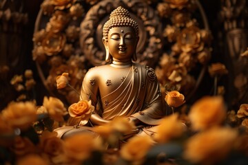 Fototapeta premium Buddha statue, sitting meditation on a royal lotus flower.