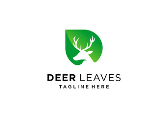 Deer Tree Leaves Forest Logo Vector icon
