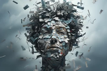 Poster A woman's head is surrounded by a bunch of paper, AI © starush