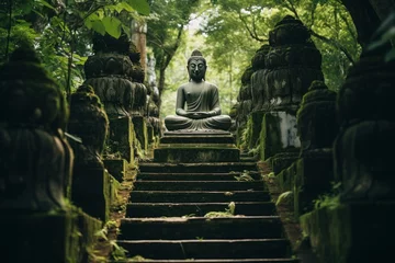 Fotobehang Buddha statue, sitting meditation. AI generative © Attasit
