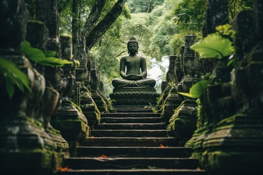 Buddha statue, sitting meditation. AI generative