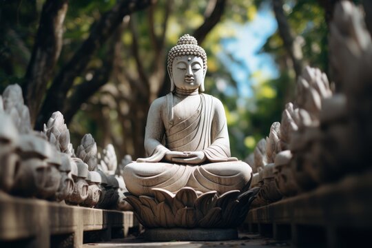 Buddha statue, sitting meditation. AI generative