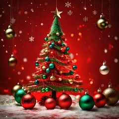 Naklejka na ściany i meble christmas tree with baubles and decorations