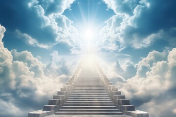 Stairway to Heaven. Stairs in the sky and clouds. AI generative