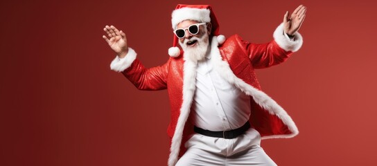 Fototapeta na wymiar Joyful Santa Claus grooving to the music