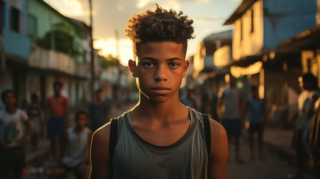 Portrait of a young brazilian teen boy in the street of Rio De Janeiro, Brazil.