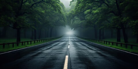 AI Generated. AI Generative. Outdoor nature landsacpe forest tree road highway path landscape background. Graphic Art