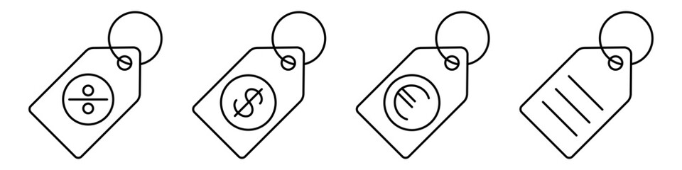 Label price tag icon. Set of black linear discount coupons.