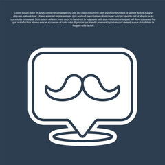 Blue line Mustache icon isolated on blue background. Barbershop symbol. Facial hair style. Vector