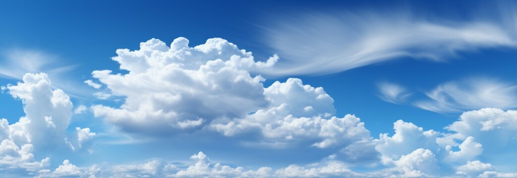 A tranquil panorama of the blue sky painted with wispy white clouds