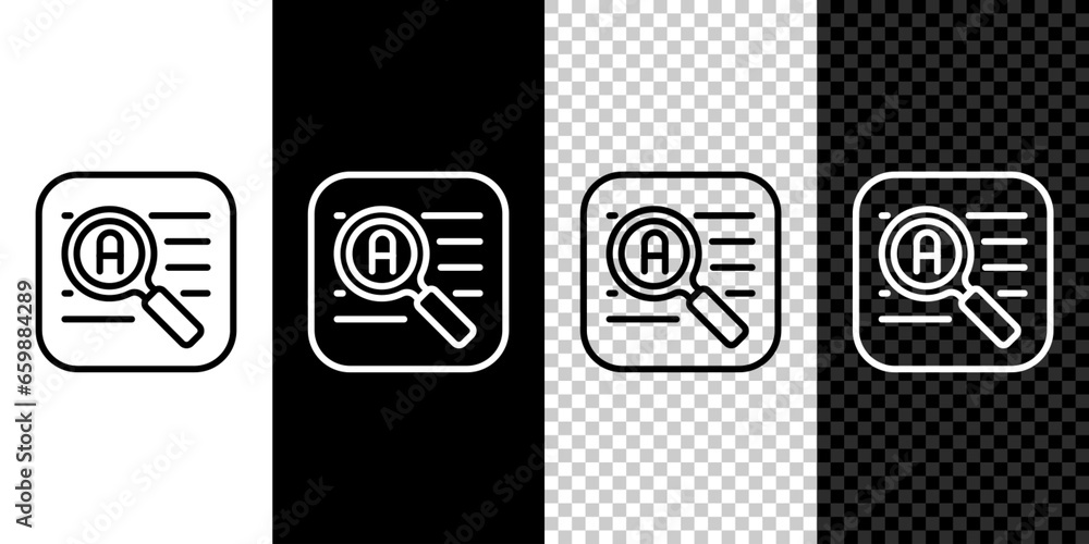 Poster set line translator icon isolated on black and white, transparent background. foreign language conve