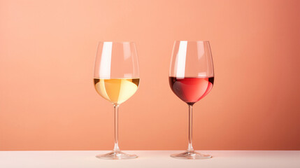 Set of wine glasses with white and red wine
