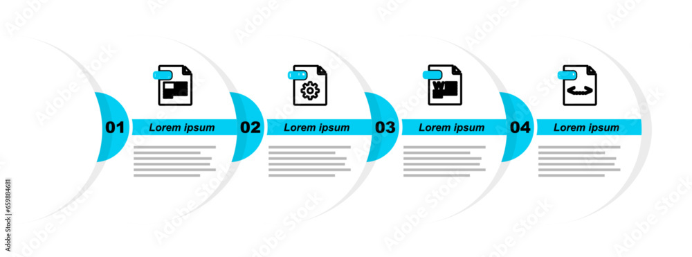 Poster set line xml file document, doc, dll and pdf icon. vector