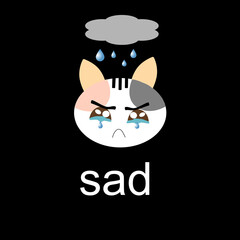 Sadness loneliness cat is crying on black background for emotional symbol 