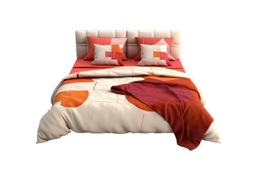 Bed in modern and elegant style isolated on transparent background. Generative Ai