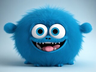 Cute blue monster 3D cartoon character. Generative Ai.