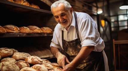 Satisfaction in Every Loaf: The Elderly Master Baker's Joy in Freshly Baked Breads