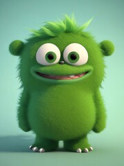 Cute green monster 3D cartoon character. Generative Ai.