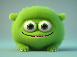 Cute green monster 3D cartoon character. Generative Ai.