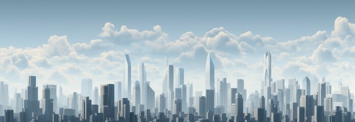 Fototapeta na wymiar Modern city background: 3D rendering showcasing a skyline of white skyscrapers