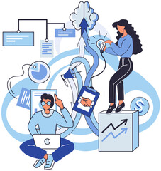 Team solving complex problems. Teamwork vector illustration metaphor. Finding new ideas Problem solving Teamwork search for solutions Stages of business implementation, startup, problem solving