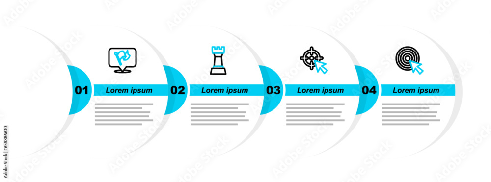 Poster set line target with arrow, chess and flag icon. vector