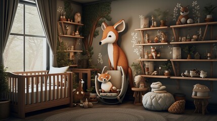 rustic woodland nursery complete with woodland animal wall decals and earthy tones