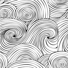 Seamless Pattern for coloring book. Hand-drawn swirls, ringlets, Sea Waves, Van Gogh Sky. Doodle, vector, zentangle design element. Adult coloring book.