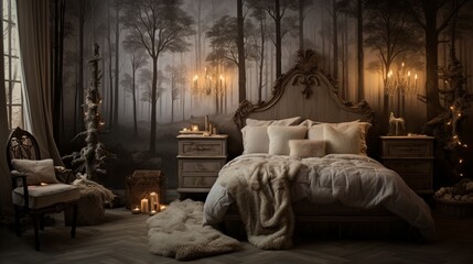 Transform a plain white bedroom into a magical woodland retreat with forest-inspired wallpaper and rustic furnishings