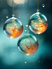Fototapeta na wymiar Christmas decoration balls with snowflakes on bokeh background