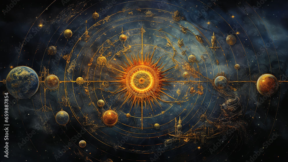 Poster astrology and astronomy background planets and space orbits of planets in the solar system abstract 