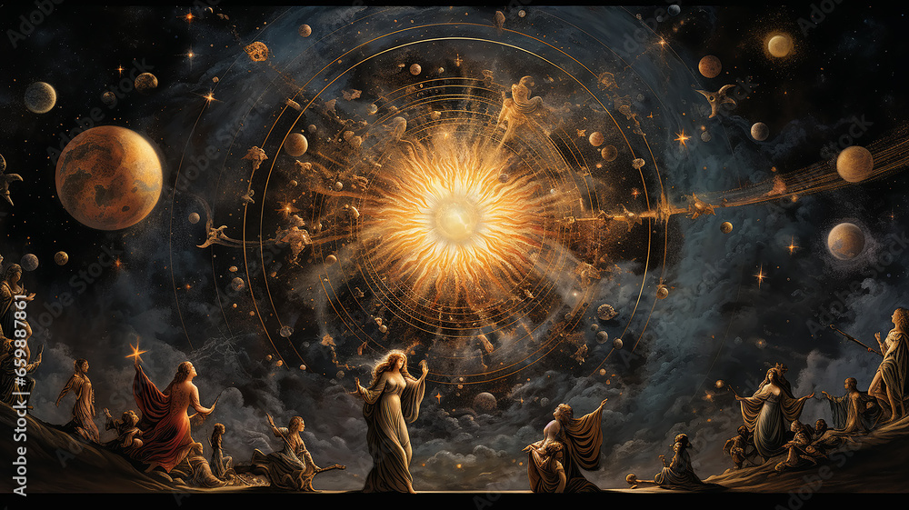 Fototapete astrology and astronomy background planets and space orbits of planets in the solar system abstract 