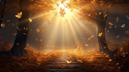 rays of the sun leaf fall autumn background landscape golden fall