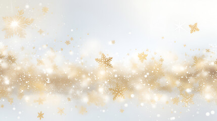 White with gold winter Christmas background with snowflakes