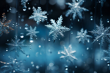 Fototapeta na wymiar Blue winter Christmas background with snowflakes 5