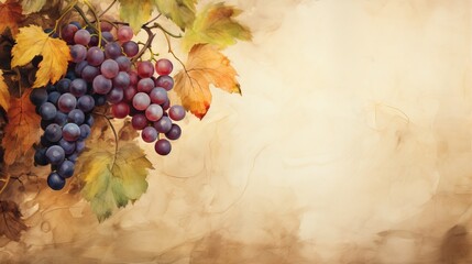  a painting of a bunch of grapes hanging from a vine.  generative ai - obrazy, fototapety, plakaty