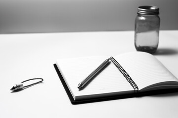 Blank notebook in dark tone.