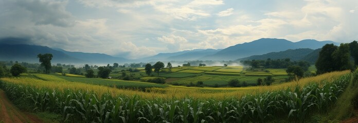 Scenic beauty: a rainy season panorama of verdant corn fields