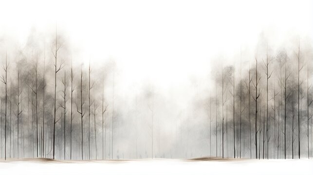  a painting of a forest with trees in the background and fog in the foreground.  generative ai