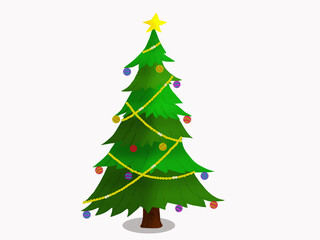 Illustration of decorated Christmas tree on white background,space for text