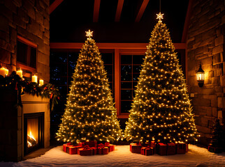 cozy Christmas tree with warm lighting.