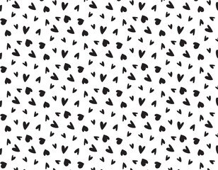 Abstract print of black hearts on transparent background, seamless pattern, vector. Valentine's Day. Star sky.